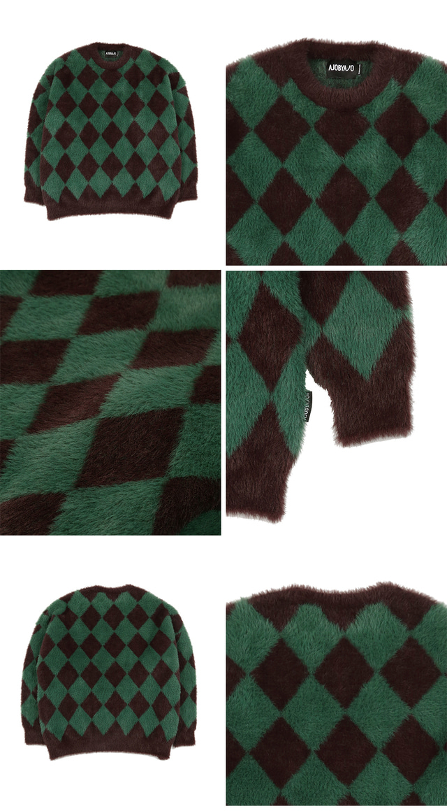 Harlequin Check Oversized Sweater [Green] - AJOBYAJO